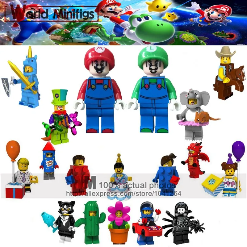 

Single friends Super Mario Super Heroes Fire Dragon Balloon boy girl Racing manBuilding Blocks toy for Children