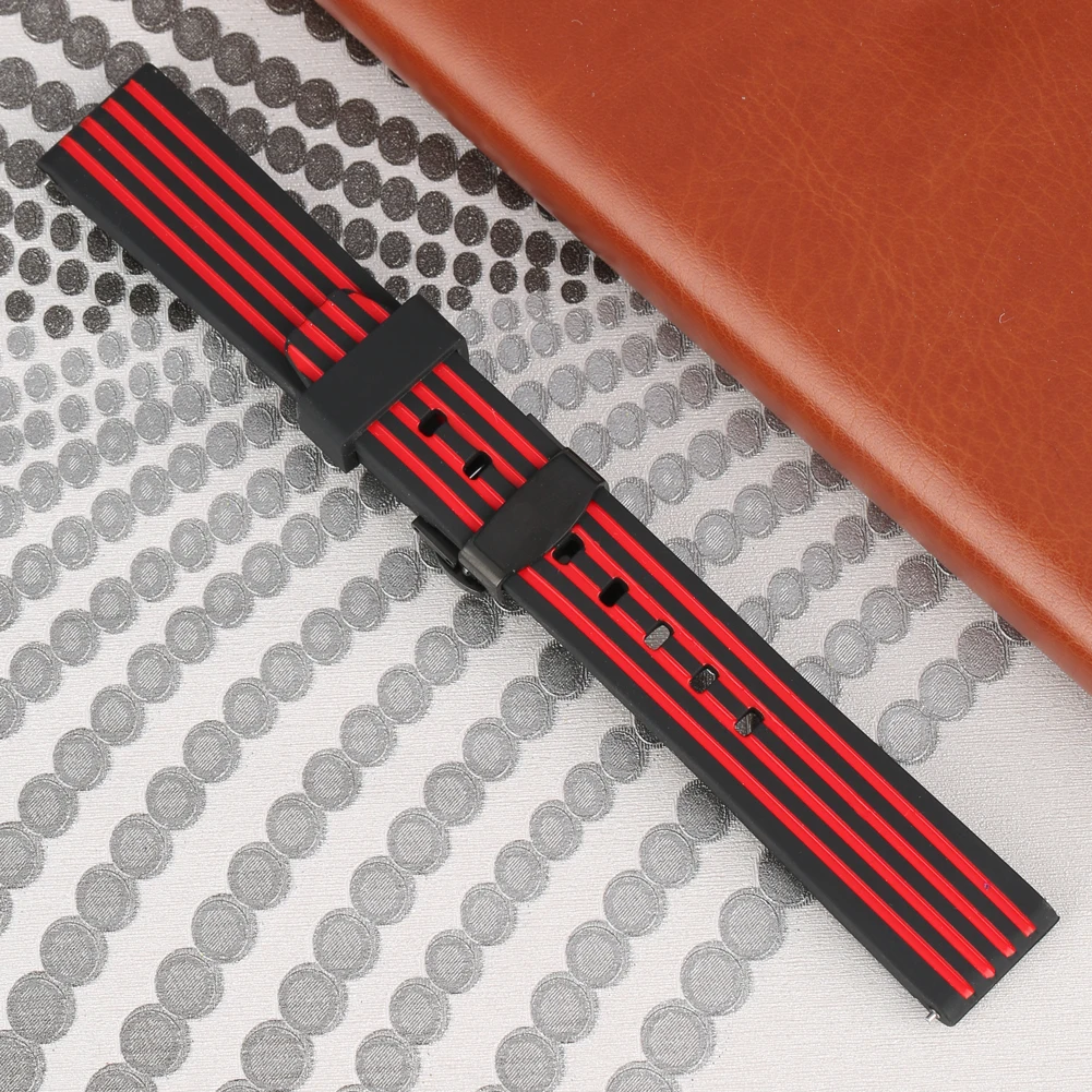 

20MM 22MM 24MM Red Replacement Watch Strap Silicone Material Watches Band Push-button Hidden Clasp Wristwatch Bracelet