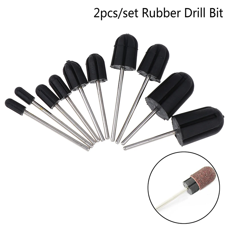 2Pcs/Set Rubber Drill Bit Match Nail Sanding Cap Electric Nail Drill Pedicure 5*11 7*13 10*15 13*19 16*25