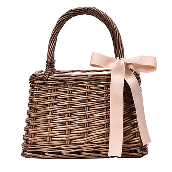 

QZUnique Women's Handbag Bamboo Braided Ribbon Summer Drawstring Brown