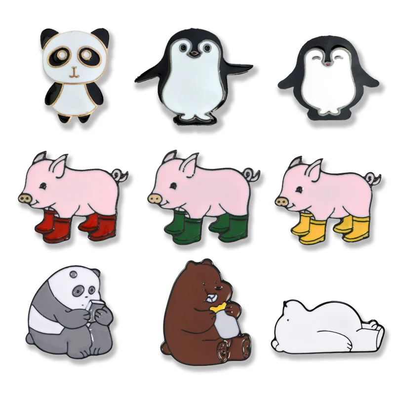 

Cute animal pin Cartoon Bear penguin panda enamel pins brooches pink Rain boots pig Lapel pins badges women jewerly girl gifts