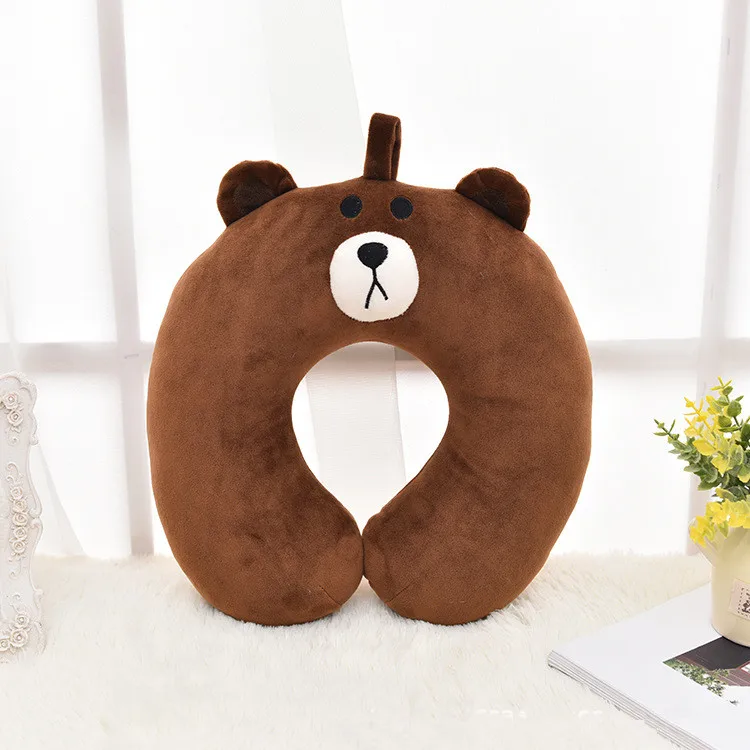 brown Милые Мультяшные животные, утка, медведь, кошка, кролик, свинья, u-образная Подушка для офиса, Подушка для сна, мягкая удобная подушка для головы - Цвет: brown
