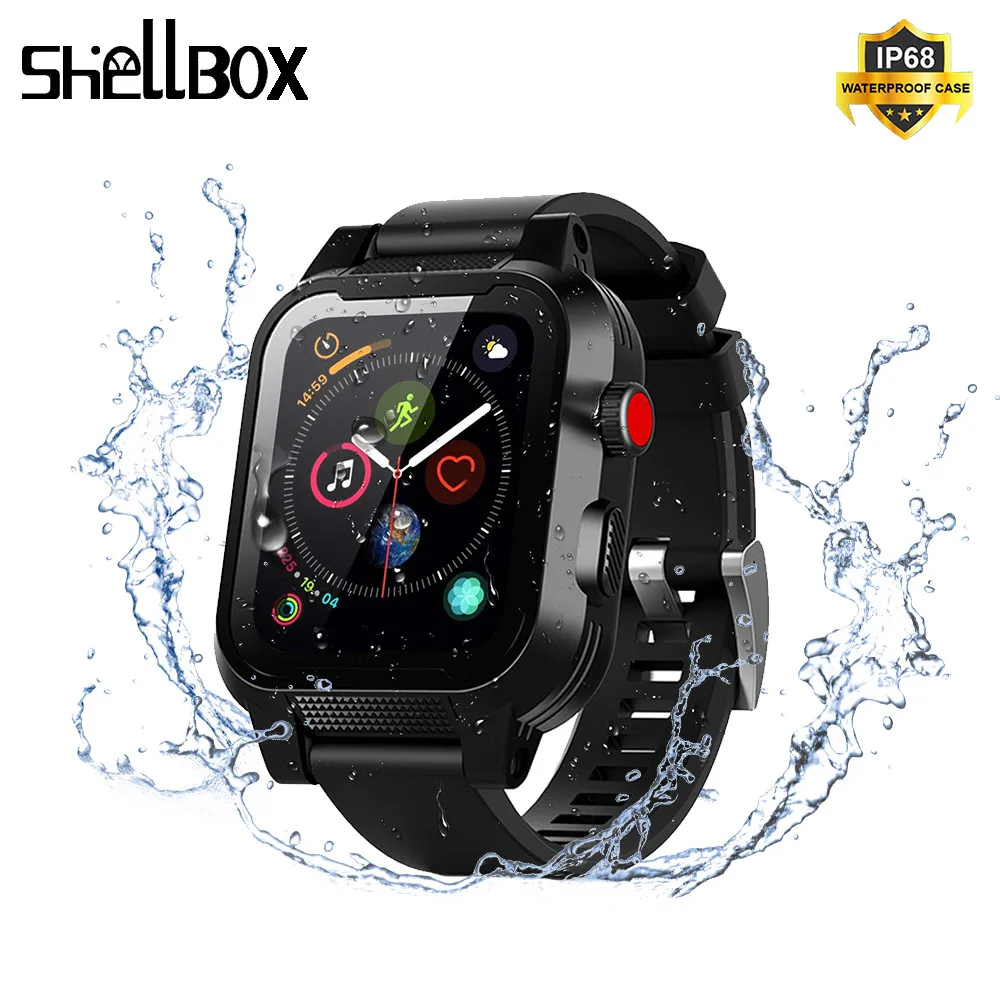 Водонепроницаемый ремешок SHELLBOX для Apple Watch Series 3 42 мм 44 38 чехол с силиконовым