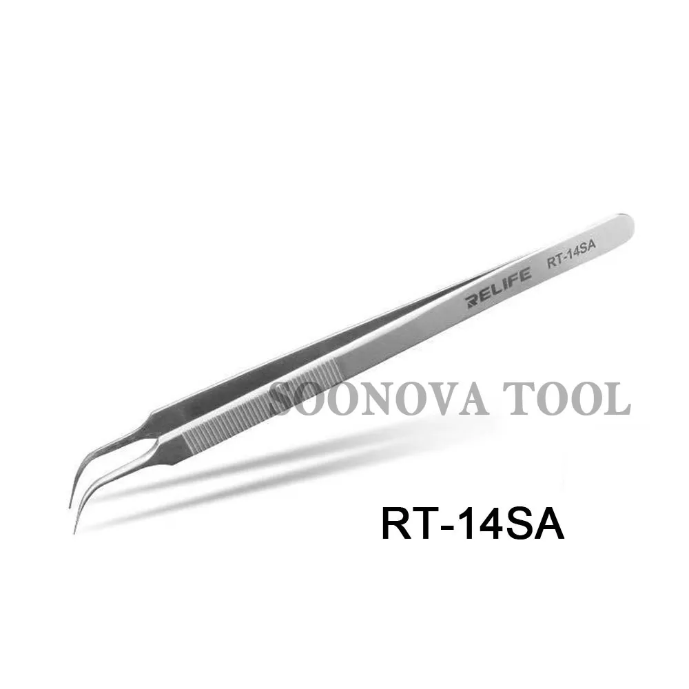 RT-14A RT-14SA из Нержавеющей Стали Изогнутый прямая законцовка щипцы точность паяльный Пинцет Электронные монтажные инструмент для пинцета Отсадочная машина - Тип головки пинцета: RT-14SA