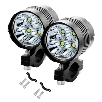 

40W High Power Led Light Motorcycle Spotlight Front Headlight E-Bike 4-Leds Spot Fog Driving Lights 12v High Low Beam Strobe
