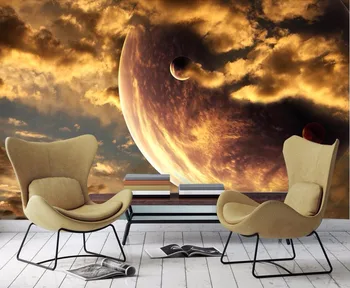 

CJSIR Custom Wallpaper Golden Yellow Aesthetic Atmosphere Starry Clouds Universe Galactic Theme TV Background 3d Wallpaper Decor