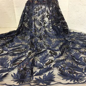 

2019 New Design African Lace Fabric High Quality French Embroidered Lace Latest Tulle Laces Fabric with Sequins 5 Yards xc66-163