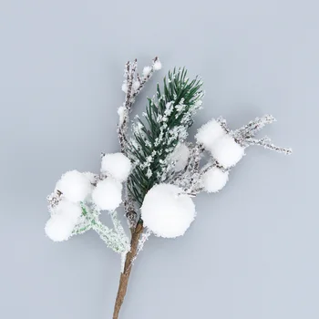 

10pcs White flocking fruit Cuttings Artificial snow Pine cone branch Home Ornament Festivals Christmas Tree Decor Party Supplies