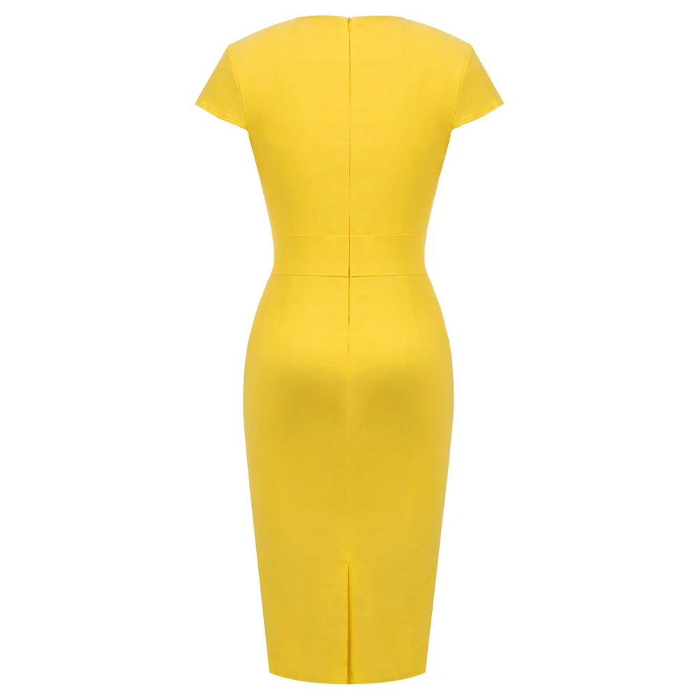 Grace Karin Women Retro Vintage Bodycon Pencil Dress Cap Sleeve High Stretchy Slim Fit Dresses Lady Solid Work Office Dress