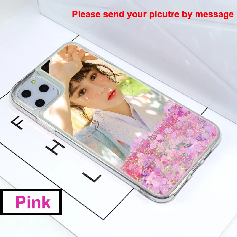 Custom Pink Чехол на заказ с жидкими зыбучими песками для iPhone 11 Pro Max 11Pro XS Max XR X 7 8 6 6S Plus Чехол DIY фото Блестящий акриловый чехол Funda - Color: Custom Pink