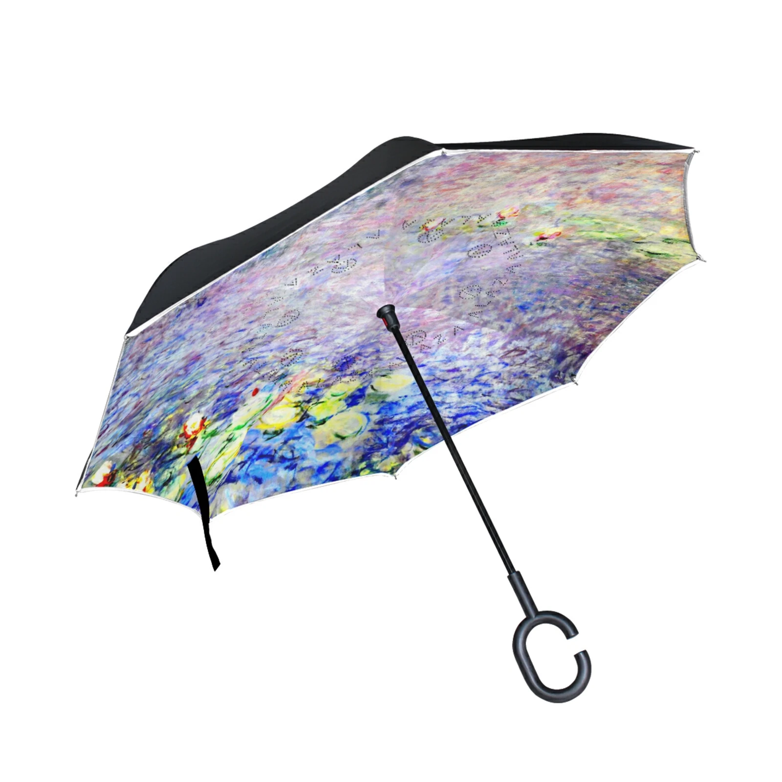 Windproof Reverse Umbrella Monet Oil Painting Long Handle Double Layer Inverted Self Stand Rain Umbrella For Car Drop Shipping