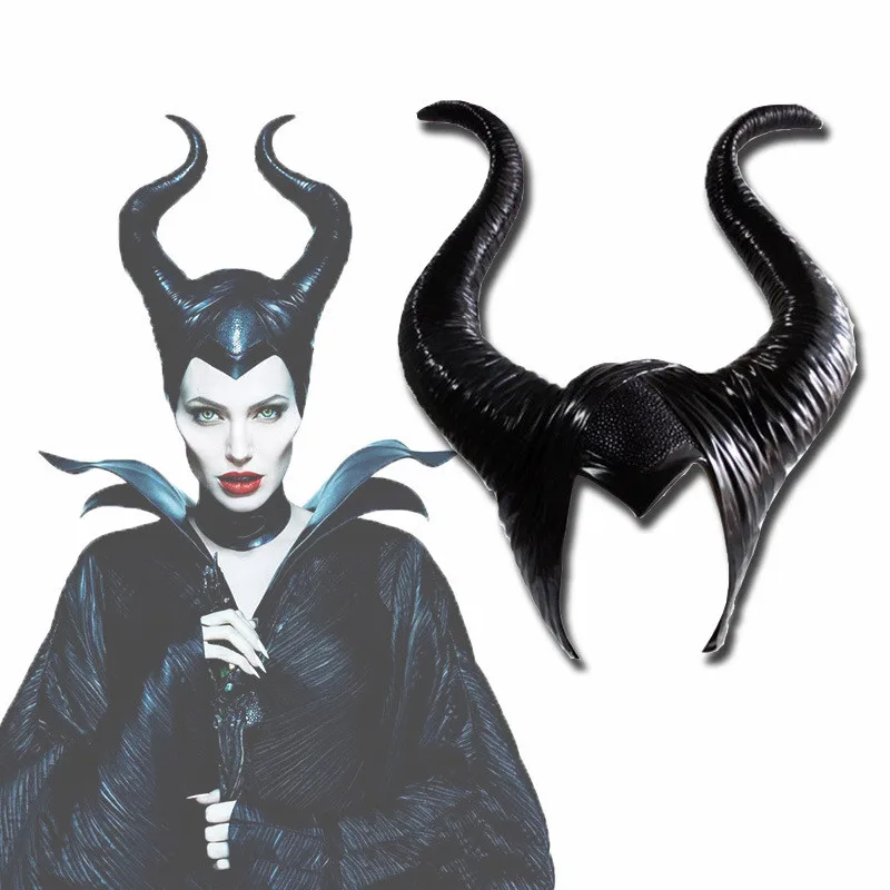 

Halloween Cosplay Creepy Maleficent Witch Horns Hat Headwear Latex Mask Headgear Helmet Party Black Queen Headpiece Hat Cap