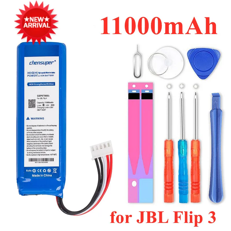 Nuova Batteria Per Altoparlanti Gsp872693 01 Da 11000Mah Per Jbl Flip 4 Flip4 Special Edition Per Jbl Flip 3 Flip3 Grey Gsp872693 P763098 03