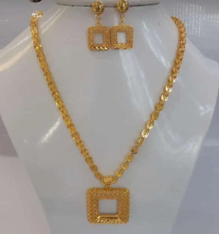 

Wando Dubai Jewelry Sets for Women Gold Color Ethiopian Pendant Necklaces Earrings Middle Eastern Arab African Wedding Jewelry