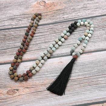 

YUOKIAA Hand Knotted Malas Beads Neckace Yoga Meditation Jewelry 8mm Natural stone Beads 108 Mala Necklaces