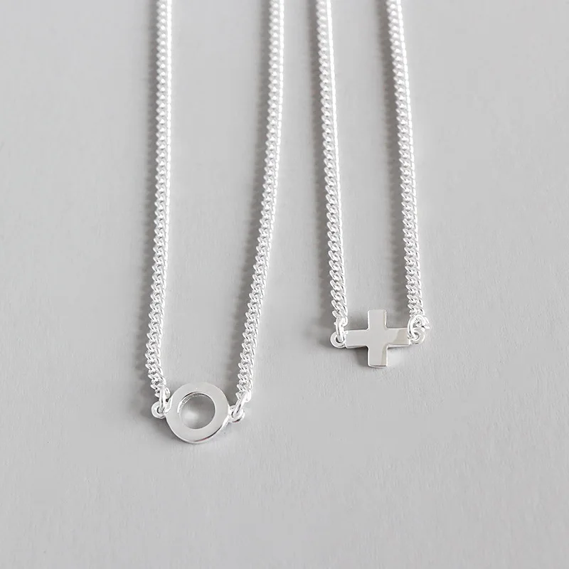 

Real 925 Sterling Silver Necklaces Women 2019 Round Circle Cross Pendant Necklaces For Women Short Chain Necklace collier femme