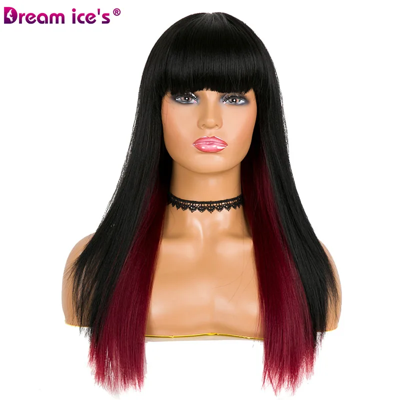 Synthetic black red white 17 inch long hair cosplay wigs for party events Dream ice’s - Цвет: T1B/бордовый