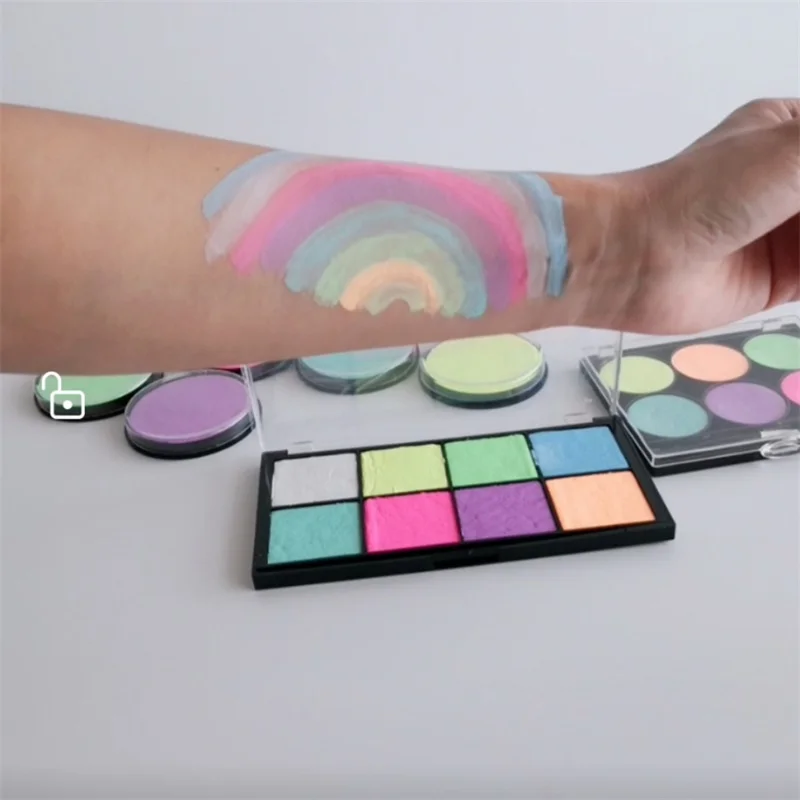 

8 Pastel Fluorescent Colors Water Activated Face Paint Palette Body Painting Set for Party