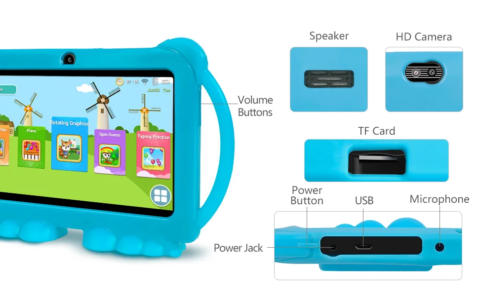 XGODY детская обучающая машина планшет лучший подарок для детей 7 дюймов HD с силиконовый чехол USB зарядка четырехъядерный, 1 ГБ, 16 ГБ
