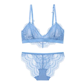 

Sexy Ultra Thin French Lace Bralette Wireless Triangle Bra and Briefs Set Underwear Women Lingerie Summer 2020 New