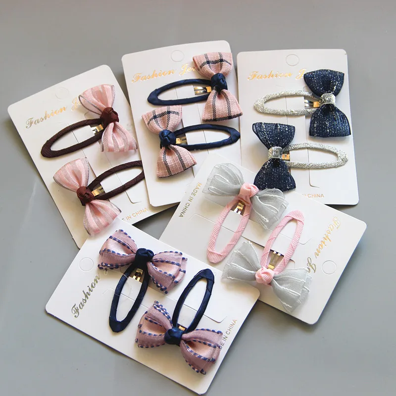 

2Pcs/lot Grid Stripe Hairpin Satin Bow Hair Clip with Ribbon Covered BB Clip Handmade Barrettes Boutique Mini Hairpin Headwear