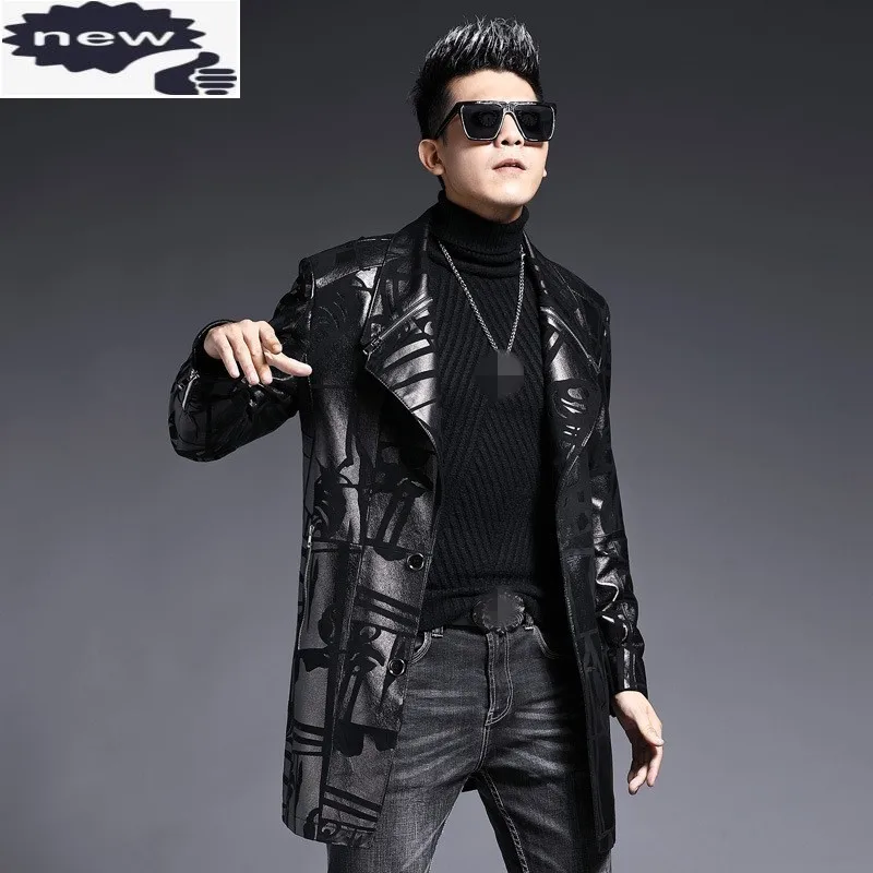 

Luxury Genuine Leather Windbreakers Men Brand Fashion Single Breasted Sheepskin Medium Long Coat Business Outerwear Plus Size