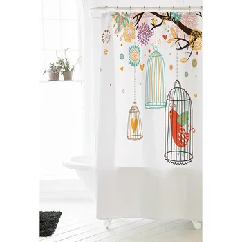

Cartoon Bird Cage Pattern Shower Curtain Thickened Waterproof Mildew-proof Perforated Bathroom Partition Curtain