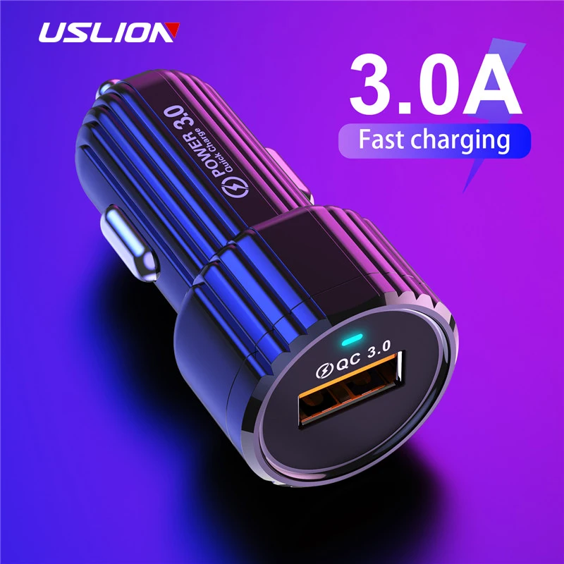 

USLION Car USB Fast Charger 18W 3A USB Car Charger Adapter For iPhone 11 Pro Max Samsung QC3.0 Fast Car Mobile Phone Charger