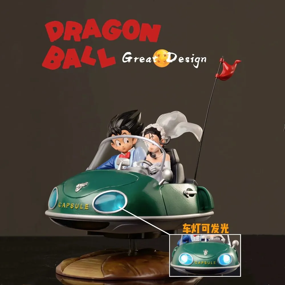 Dragon Ball Z Son Goku Chichi Anime Figures Wedding Car Red Green PVC Toys 20cm LED Light Action Figuras Doll Xmas Gift Juguetes
