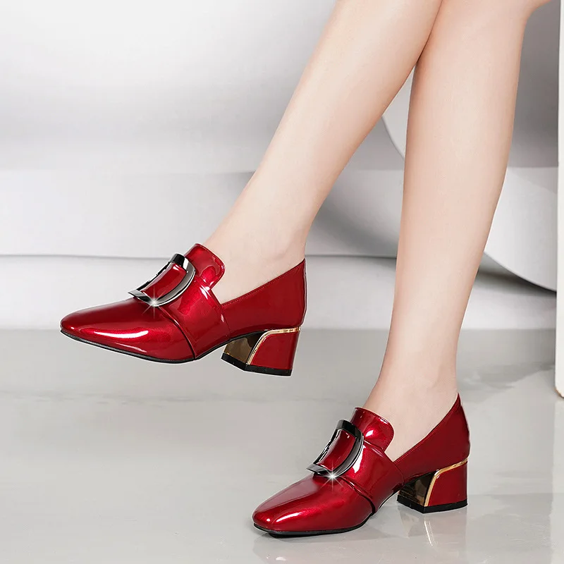 

Work Shoes Female Black Versatile Korean-style Comfortable 2019 New Style Low-Cut Semi-high Heeled Square Head Shoes Fashion Pro