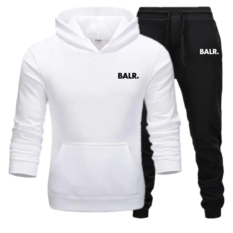 White Black Sets Спортивный костюм для мужчин, 2 комплекта, новая модная куртка, Мужская Спортивная Толстовка, Весенняя и осенняя брендовая мужская толстовка с капюшоном, спортивные штаны - Цвет: White Black Sets