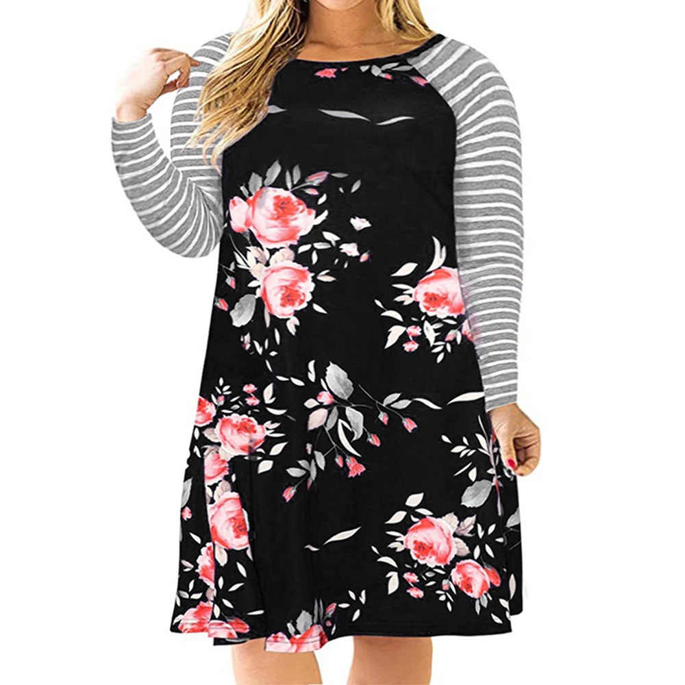 

Plus Size Woman Midi Dress 8xl 9xl Elegant Woman Leisure Cloth Large Size Floral Printed Dresses Casual Striped Vintage Vestidos