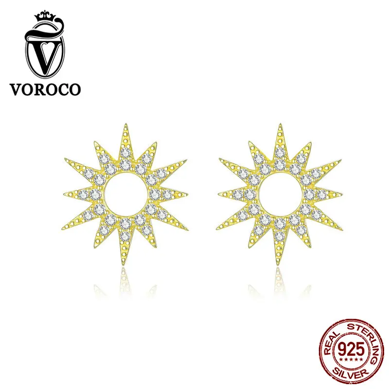 VOROCO настоящий 925 пробы серебристо желтое золото Сияющие серьги гвоздики