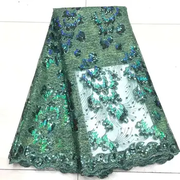 

2020 New design French Net Lace Fabric Green Latest African Guipure Lace Fabric With Embroidery Mesh Sequins Lace Fabric