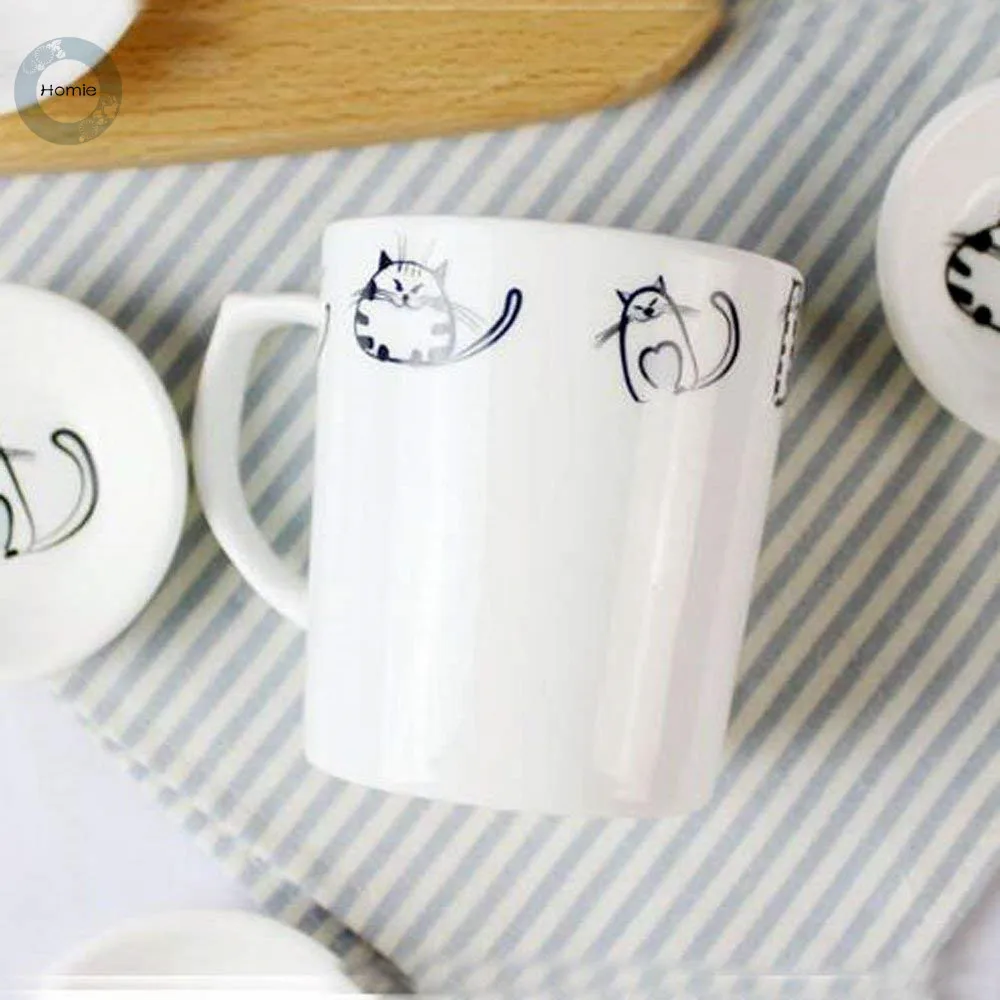 Super Cute Cat Ceramic Mug, Coffee Milk Tea Ceramic Mugs Morning Cup with Cat Lovely Kitty Cup Novelty for Cat Lovers,Birthdays Party Kitchen Birthday Wedding Catering Meow Porcelain 7.6OZ2