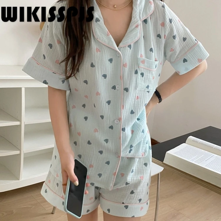 

2022 Summer New Cute Love Short Sleeve Shorts Home Suit Lounge Sets Bedroom Set Pajamas for Teen Girls Women Pajamas