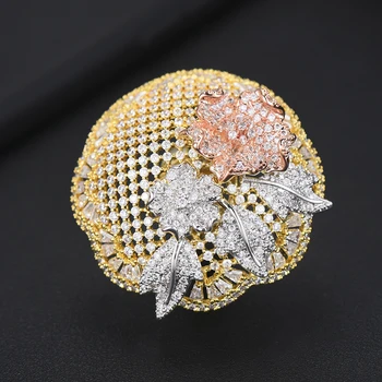 

Trendy Charm AAA Cubic Ziron Engagement Dubai Nigerian Bridal Statement Finger Women Wedding Rings Hollow Flower Rings