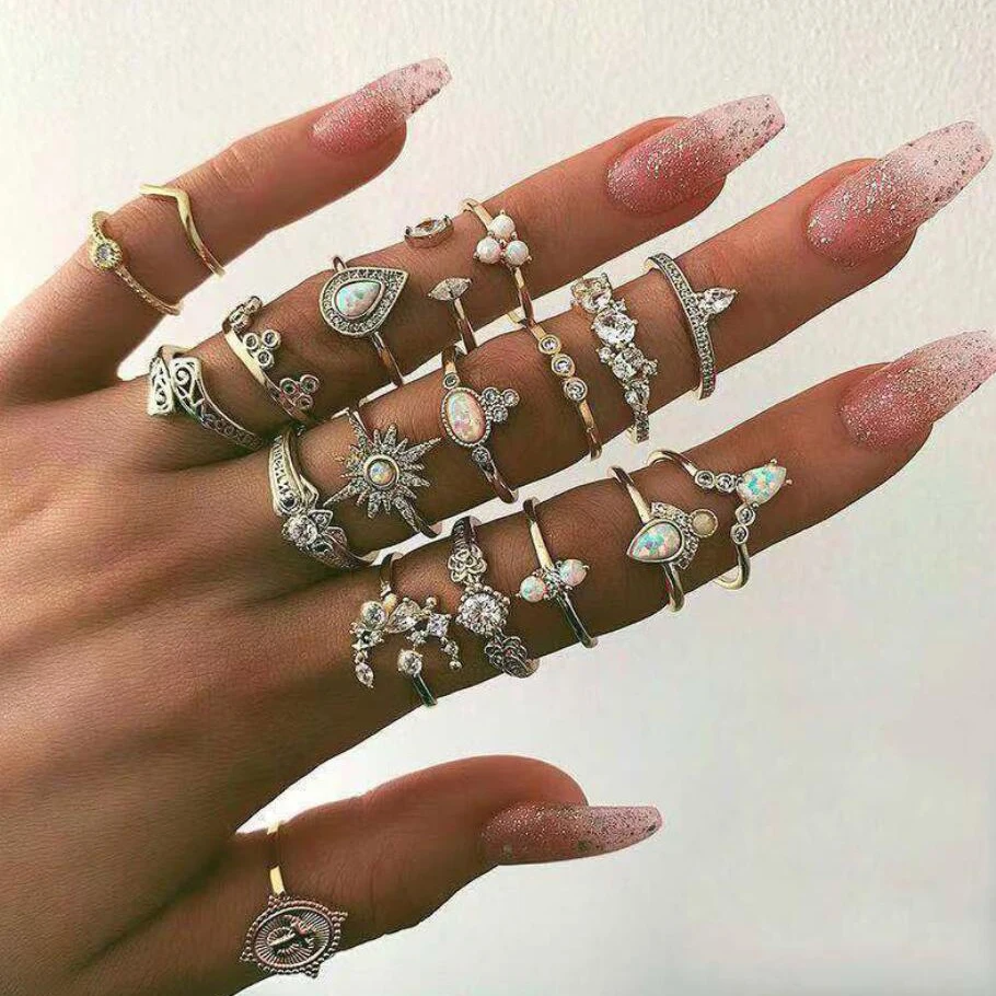 Золотой Цвет Ретро Кольца костяшки для Для женщин Винтаж с геометрическим