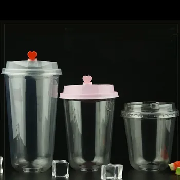 

50pcs High quality PET transparent plastic cup 500ml U shape disposable tea cup birthday party favor cold drink cup with lids