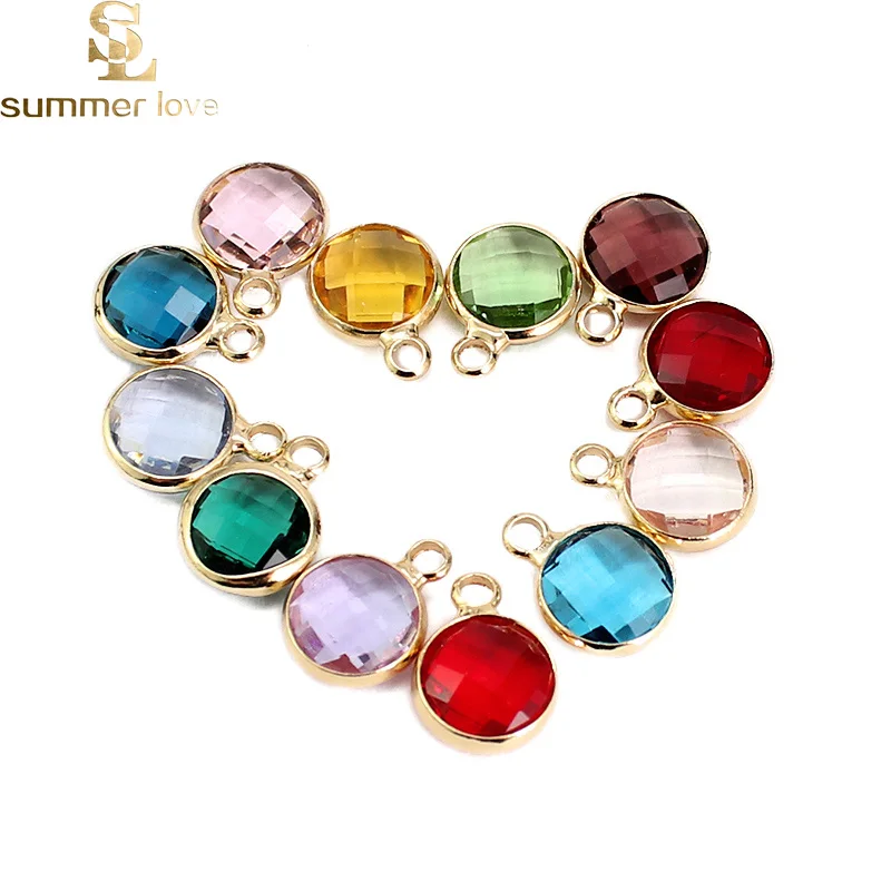 

12pcs/lot Glass Charms Colorful Crystal Birthstone Charms for Jewelry Making DIY Accessories Rose Gold Pendant for Women