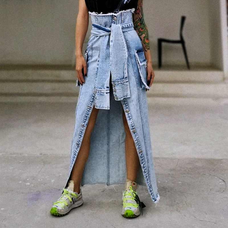 TWOTWINSTYLE Лоскутная Асимметричная юбка для женщин с высокой талией на шнуровке с карманом большого размера миди женские юбки Одежда Мода