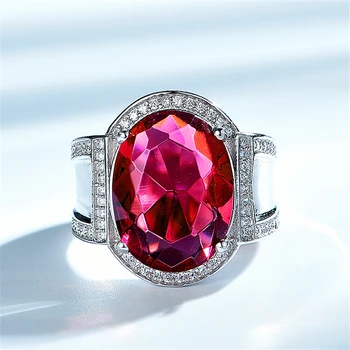 

DY 925 Sterling Silver Ring Big Center Oval Gemstone Ruby Cubic Zirconia Luxury Fancy Ring For Women Fashion Accessories Jewelry