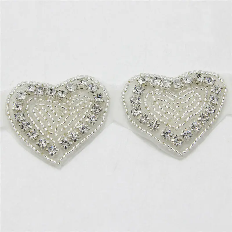 1 Yard 4 cm Heart Crystal Rhinestone Trims Appliques Dress Costume DIY Decor