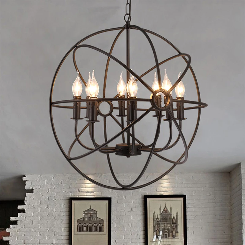Lampadario antico loft retrò in ferro battuto personalà creativa sfera lampadario cafe bar ristorante art American black light  39