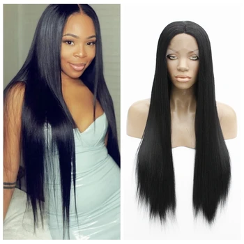 

Synthetic Lace Front Wig Long Straight Heat Resistant Synthetic Wigs for Women Middle Parting Black Hair Glueless Lace Wigs