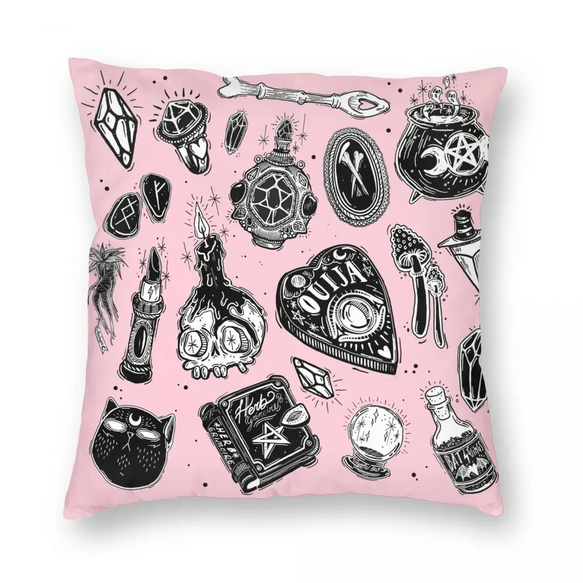 

Witchy Square Pillowcase Polyester Linen Velvet Creative Zip Decor Sofa Cushion Cover 45x45