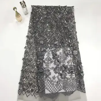 

latest embroidered net lace fabric with sequins african 3d flower lace nigeria tulle net fabric with sequins for party dress