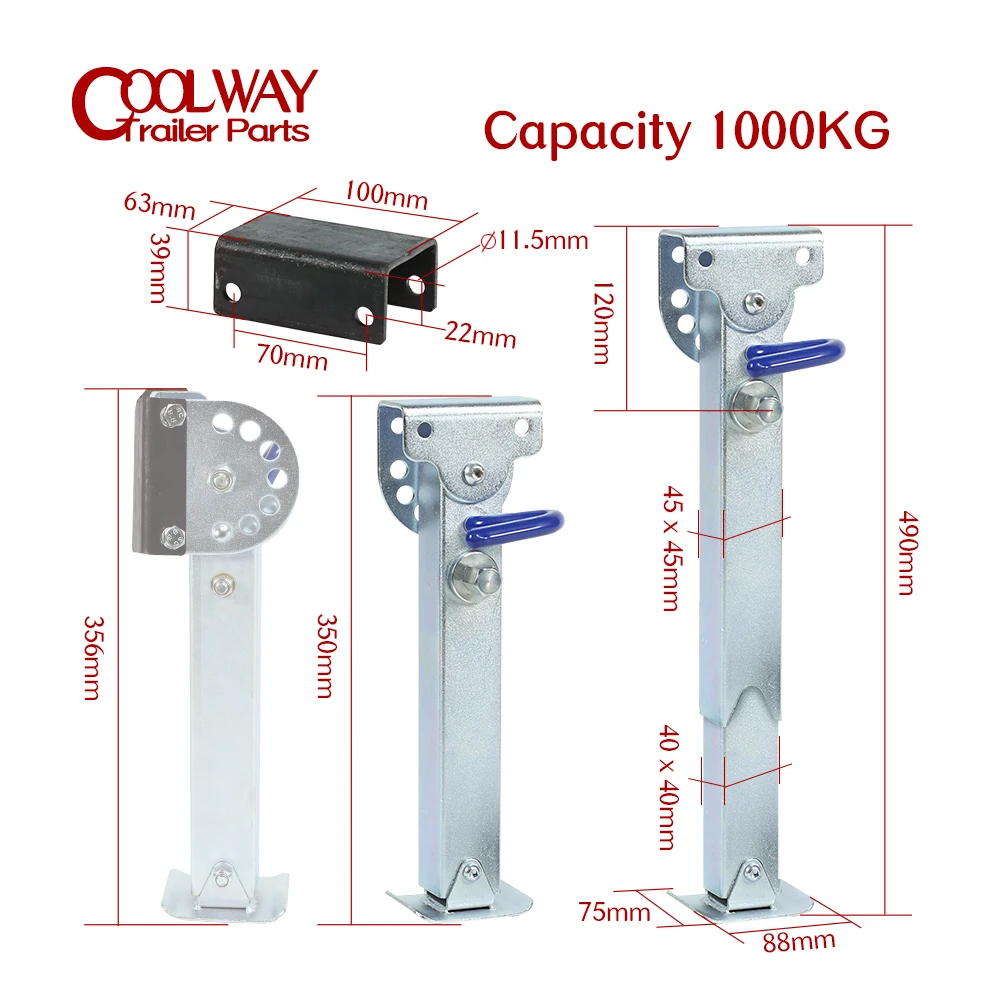 2PCS Trailer Stabilser Legs Handler 350~490mm Caravan Parking Corner Steady Camping RV Prop Stands Parts Accessories