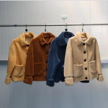 

Womens Short Section Man-Made Sheep Fur Jackets Large Size Winter Autumn Warm Female Fake Wool Jackets Fashion Fur Tops J3050