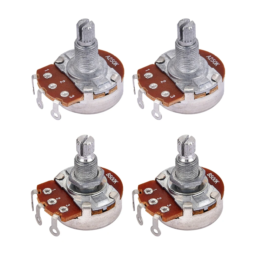 4pcs A250K B500K 18mm Split Shaft Potentiometer Pots for Electric Guitar